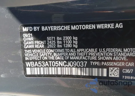 2022 BMW M440I z USA, uszkodzony, nr VIN WBA53AT05NCJ09037